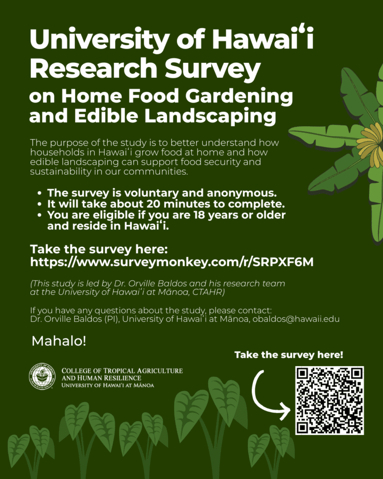 Participate in UH Mānoa Research on Home Food Gardening and Edible Landscaping